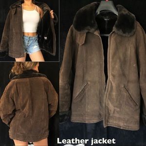 Brown Leather Vintage Jacket Oversized